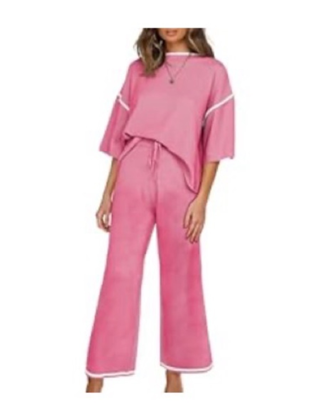 SHEWIN Women's NWT Two-Piece Pink Short Sleeve Knit Matching Sets. SIZE: XL
